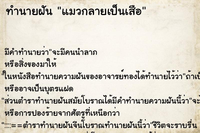 ทำนายฝัน แมวกลายเป็นเสือ ทำนายฝัน แมวกลายเป็นเสือ