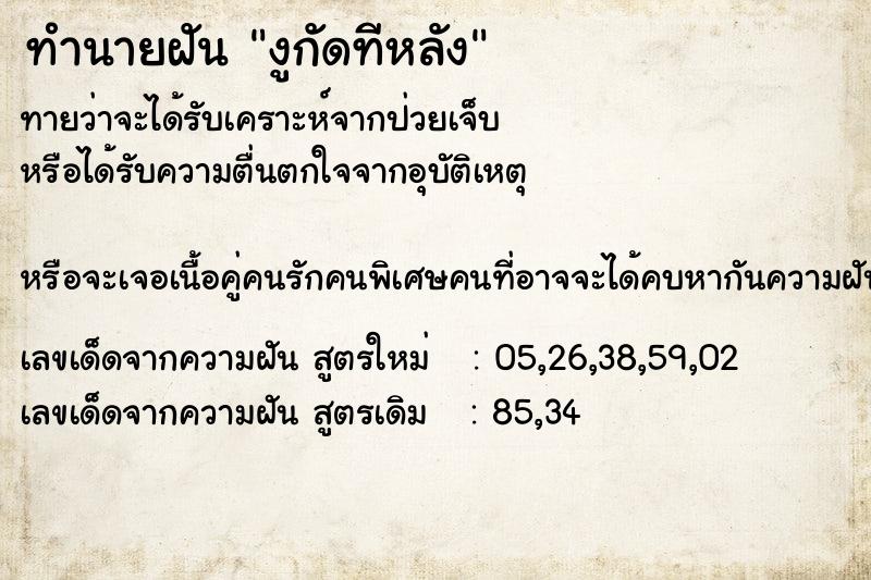 ทำนายฝันงูกัดทีหลัง ทำนายฝันทำนายฝันงูกัดทีหลัง