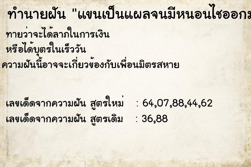 ทำนายฝันทำนายฝันแขนเป็นแผลจนมีหนอนไชออกมา