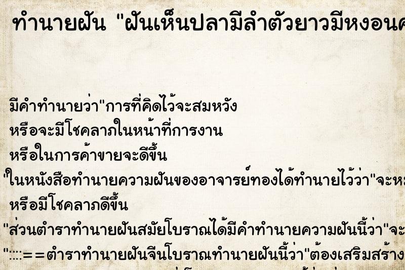 ทำนายฝัน ฝันเห็นปลามีลำตัวยาวมีหงอนคลายพญานาค ทำนายฝัน ฝันเห็นปลามีลำตัวยาวมีหงอนคลายพญานาค