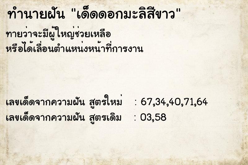 ทำนายฝันเด็ดดอกมะลิสีขาว ทำนายฝันทำนายฝันเด็ดดอกมะลิสีขาว