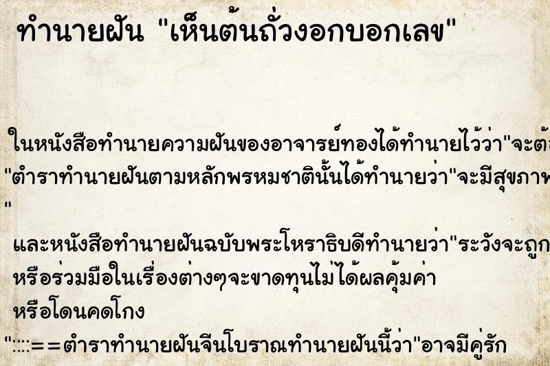 ทำนายฝัน เห็นต้นถั่วงอกบอกเลข ทำนายฝัน เห็นต้นถั่วงอกบอกเลข