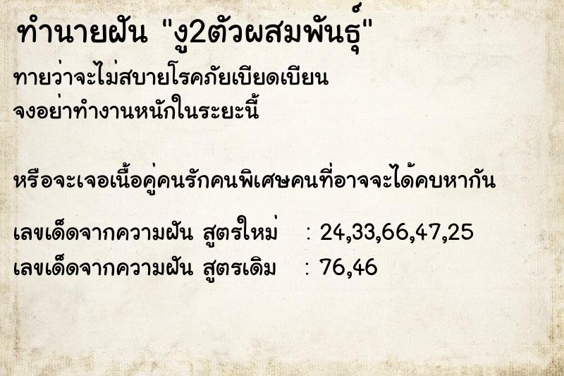 ทำนายฝันทำนายฝันงู2ตัวผสมพันธุ์
