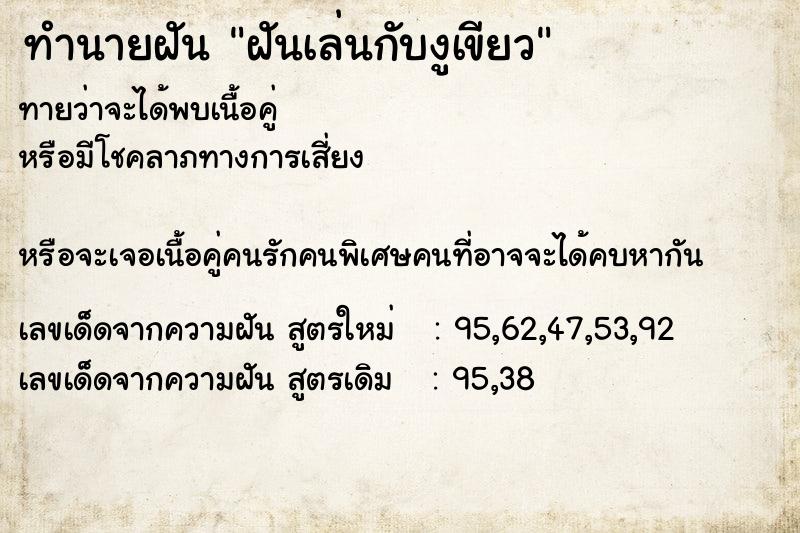 ทำนายฝันฝันเล่นกับงูเขียว ทำนายฝันทำนายฝันฝันเล่นกับงูเขียว