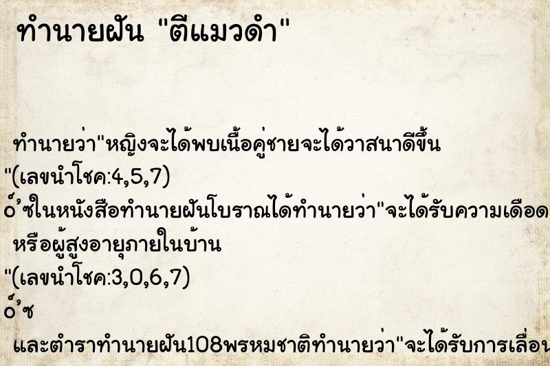ทำนายฝันตีแมวดำ ทำนายฝันทำนายฝันตีแมวดำ