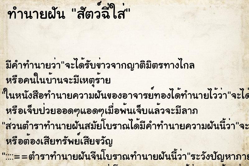 ทำนายฝัน สัตว์ฉี่ใส่ ทำนายฝัน สัตว์ฉี่ใส่