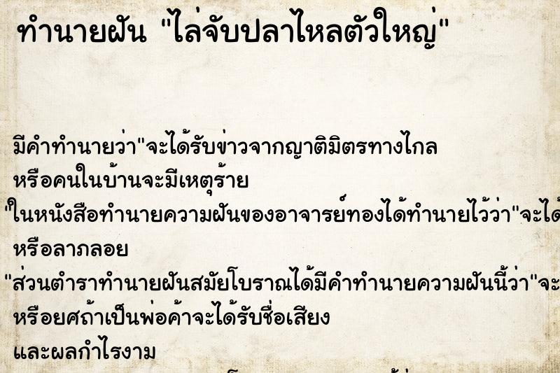ทำนายฝัน ไล่จับปลาไหลตัวใหญ่ ทำนายฝัน ไล่จับปลาไหลตัวใหญ่