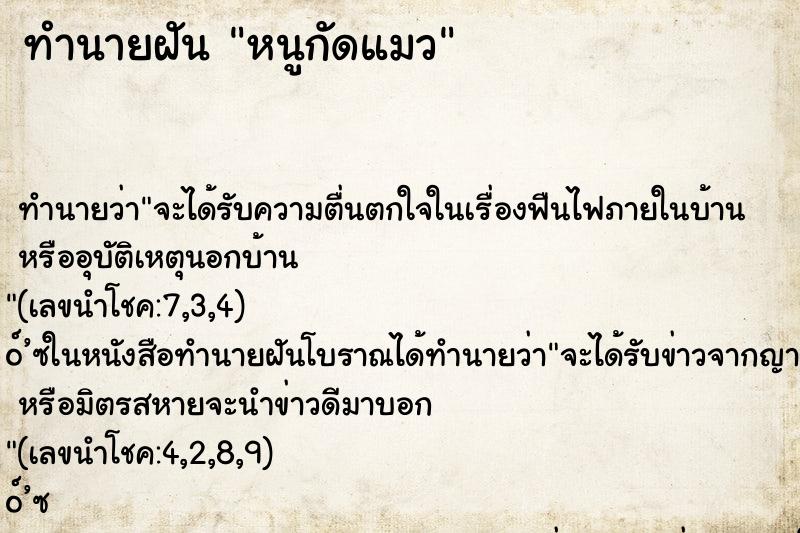 ทำนายฝันหนูกัดแมว ทำนายฝันทำนายฝันหนูกัดแมว