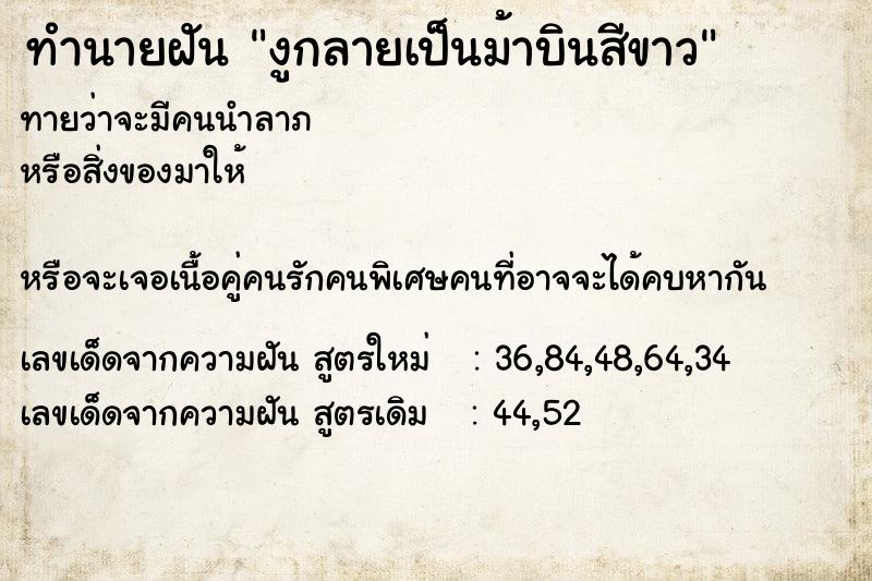 ทำนายฝันงูกลายเป็นม้าบินสีขาว ทำนายฝันทำนายฝันงูกลายเป็นม้าบินสีขาว