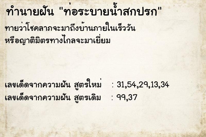ทำนายฝัน ท่อระบายน้ำสกปรก ทำนายฝัน ท่อระบายน้ำสกปรก