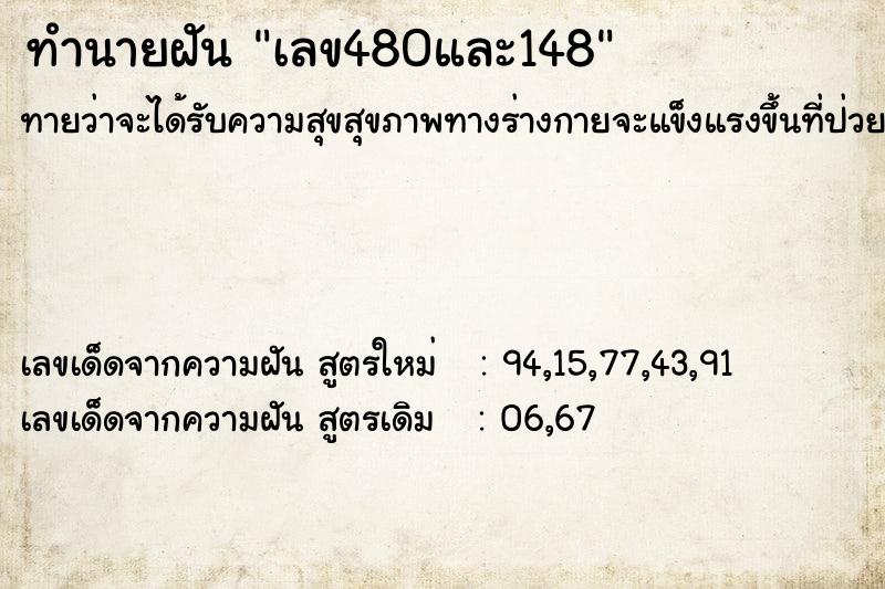 ทำนายฝันเลข480และ148 ทำนายฝันทำนายฝันเลข480และ148