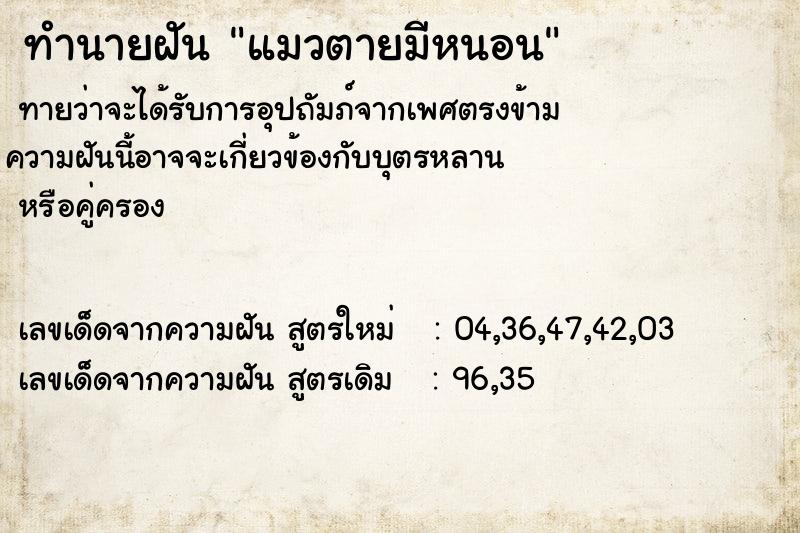 ทำนายฝันทำนายฝันแมวตายมีหนอน