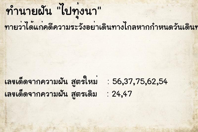 ทำนายฝัน ไปทุ่งนา ทำนายฝัน ไปทุ่งนา