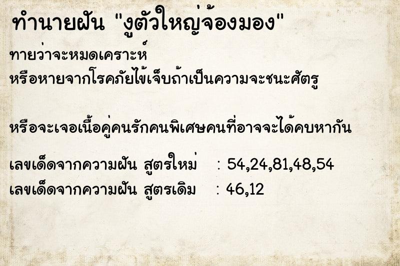 ทำนายฝันงูตัวใหญ่จ้องมอง ทำนายฝันทำนายฝันงูตัวใหญ่จ้องมอง