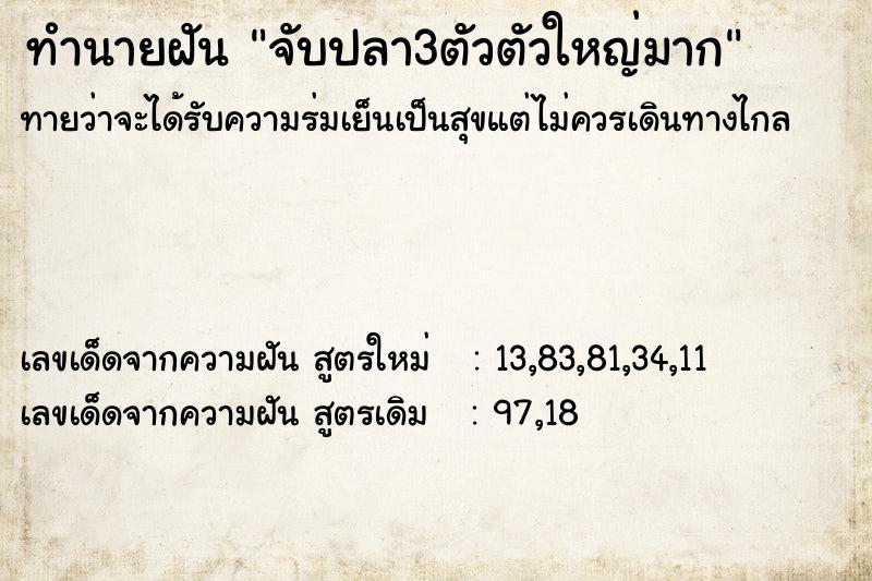 ทำนายฝันจับปลา3ตัวตัวใหญ่มาก ทำนายฝันทำนายฝันจับปลา3ตัวตัวใหญ่มาก