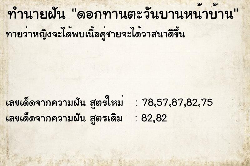 ทำนายฝัน ดอกทานตะวันบานหน้าบ้าน