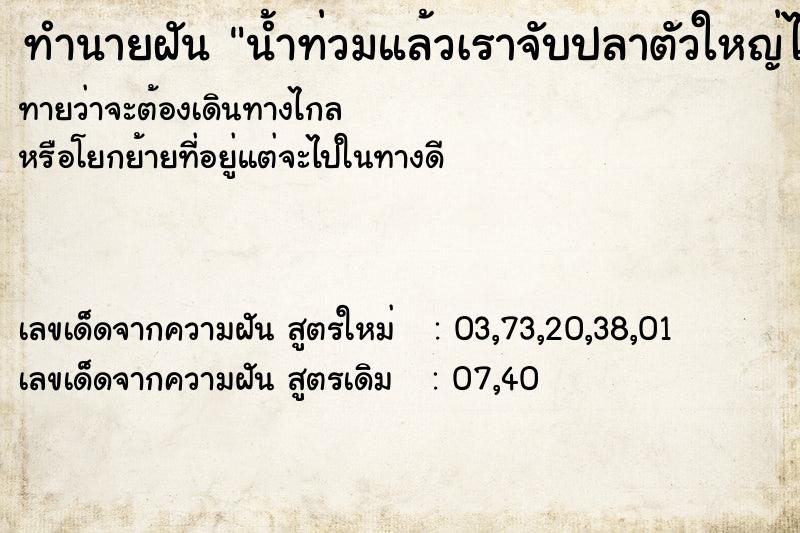 ทำนายฝันน้ำท่วมแล้วเราจับปลาตัวใหญ่ได้ ทำนายฝันทำนายฝันน้ำท่วมแล้วเราจับปลาตัวใหญ่ได้