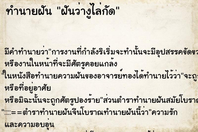 ทำนายฝัน ฝันว่างูไล่กัด ตำราโบราณ แม่นที่สุดในโลก