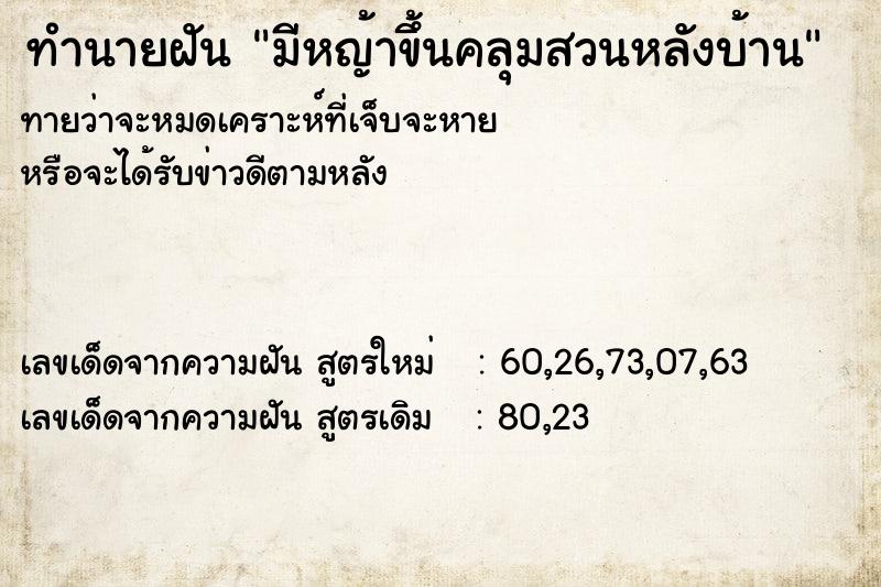 ทำนายฝันมีหญ้าขึ้นคลุมสวนหลังบ้าน ทำนายฝันทำนายฝันมีหญ้าขึ้นคลุมสวนหลังบ้าน