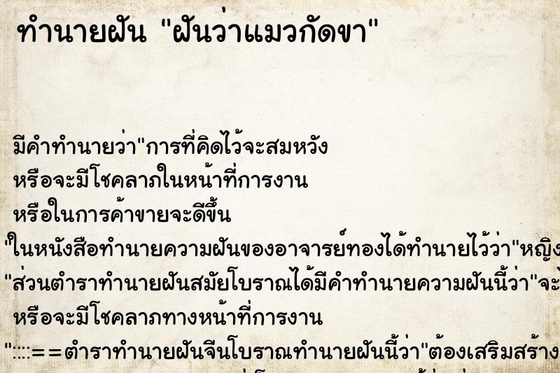 ทำนายฝัน ฝันว่าแมวกัดขา ทำนายฝัน ฝันว่าแมวกัดขา