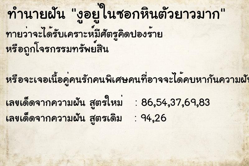 ทำนายฝันงูอยู่ในซอกหินตัวยาวมาก ทำนายฝันทำนายฝันงูอยู่ในซอกหินตัวยาวมาก