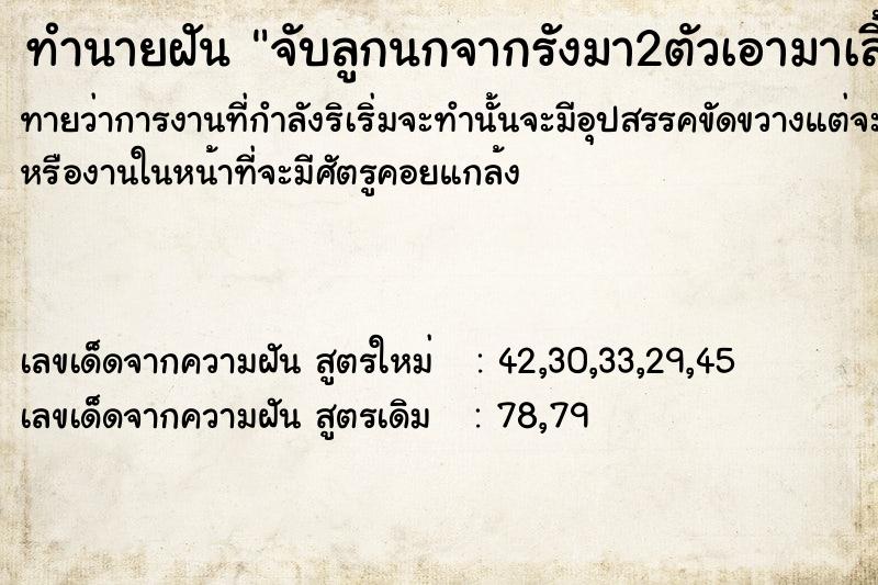 ทำนายฝันทำนายฝันจับลูกนกจากรังมา2ตัวเอามาเลี้ยง
