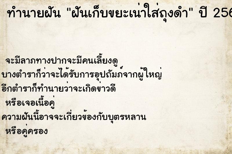 ทำนายฝันทำนายฝันฝันเก็บขยะเน่าใส่ถุงดำ