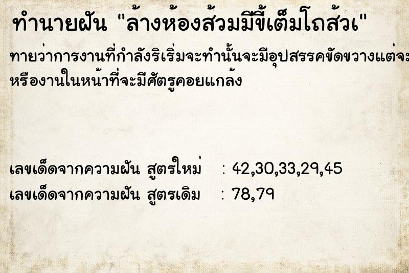 ทำนายฝัน ล้างห้องส้วมมีขี้เต็มโถส้วà ทำนายฝัน ล้างห้องส้วมมีขี้เต็มโถส้วà