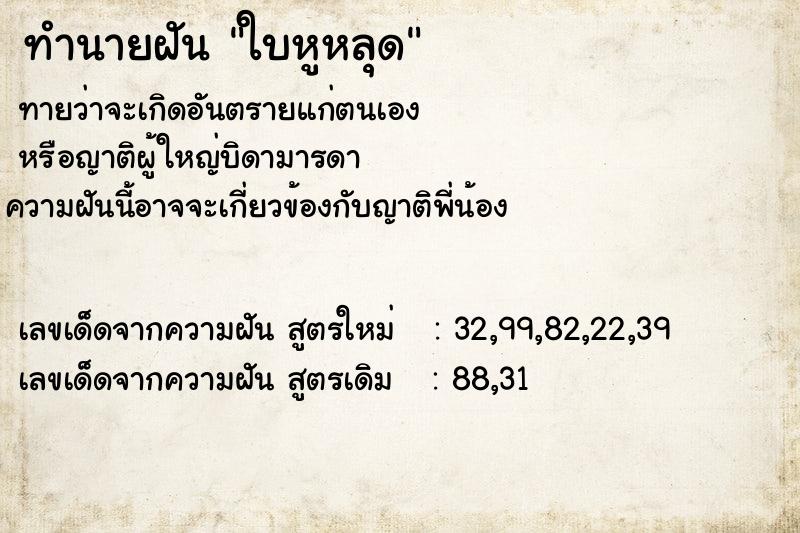 ทำนายฝันใบหูหลุด ทำนายฝันทำนายฝันใบหูหลุด