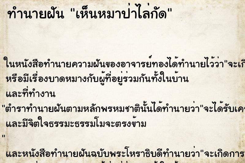 ทำนายฝันเห็นหมาป่าไล่กัด ทำนายฝันทำนายฝันเห็นหมาป่าไล่กัด