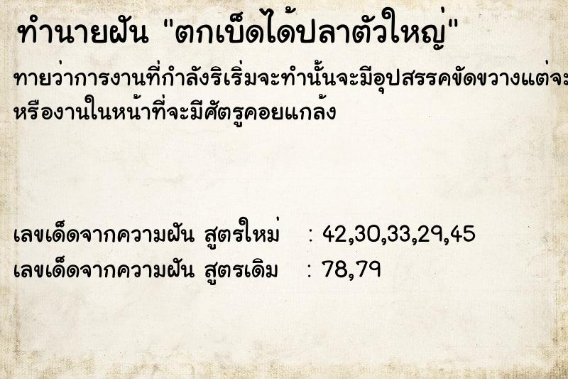 ทำนายฝัน ตกเบ็ดได้ปลาตัวใหญ่ ทำนายฝัน ตกเบ็ดได้ปลาตัวใหญ่