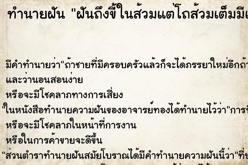 ทำนายฝันฝันถึงขี้ในส้วมแต่โถส้วมเต็มมีแต่ขี้ ทำนายฝันทำนายฝันฝันถึงขี้ในส้วมแต่โถส้วมเต็มมีแต่ขี้