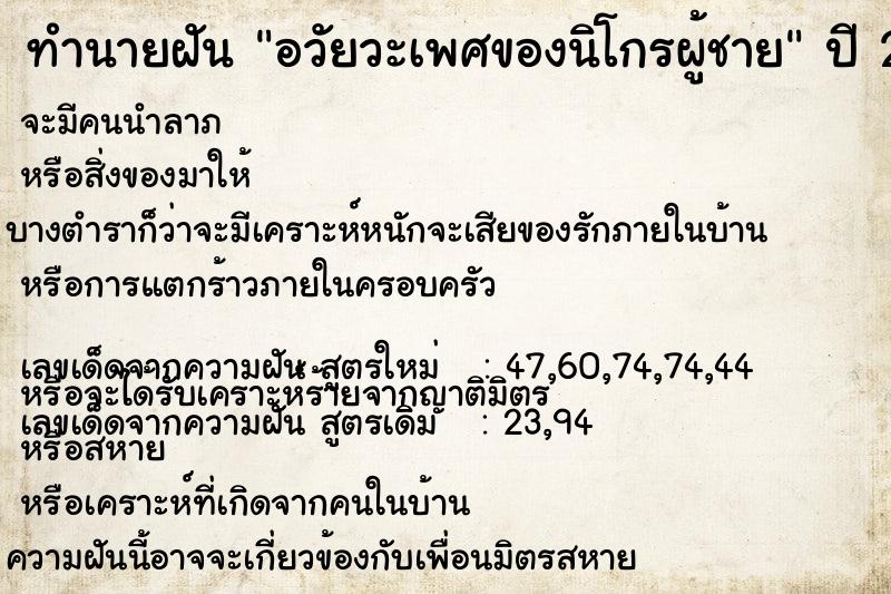 ทำนายฝันทำนายฝันอวัยวะเพศของนิโกรผู้ชาย