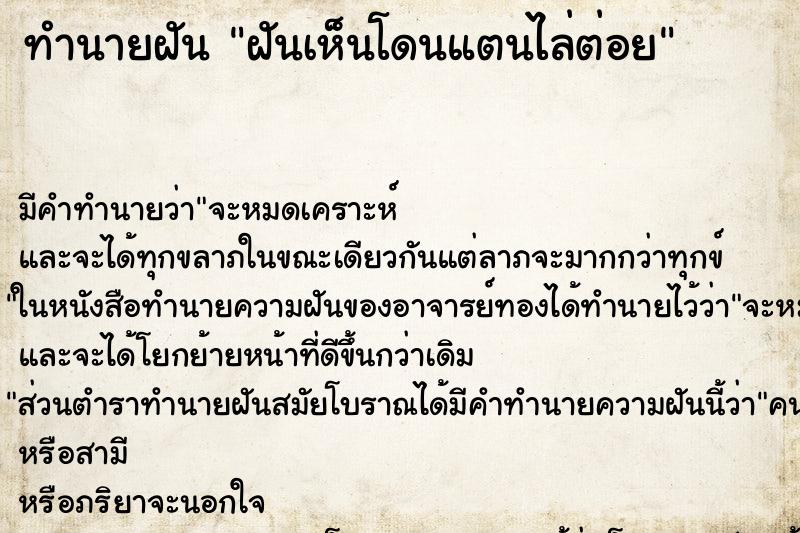 ทำนายฝันทำนายฝันฝันเห็นโดนแตนไล่ต่อย