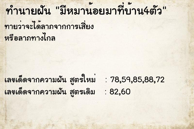 ทำนายฝันทำนายฝันมีหมาน้อยมาที่บ้าน4ตัว