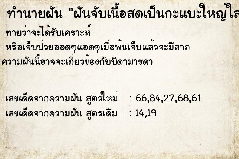 ทำนายฝันฝันจับเนื้อสดเป็นกะแบะใหญ่ใส่ถุงกลับบ้าน ทำนายฝันทำนายฝันฝันจับเนื้อสดเป็นกะแบะใหญ่ใส่ถุงกลับบ้าน