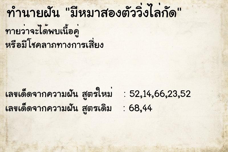 ทำนายฝันมีหมาสองตัววิ่งไล่กัด ทำนายฝันทำนายฝันมีหมาสองตัววิ่งไล่กัด
