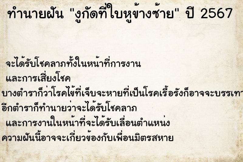 ทำนายฝัน งูกัดที่ใบหูข้างซ้าย