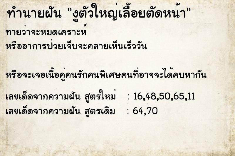 ทำนายฝันงูตัวใหญ่เลื้อยตัดหน้า ทำนายฝันทำนายฝันงูตัวใหญ่เลื้อยตัดหน้า