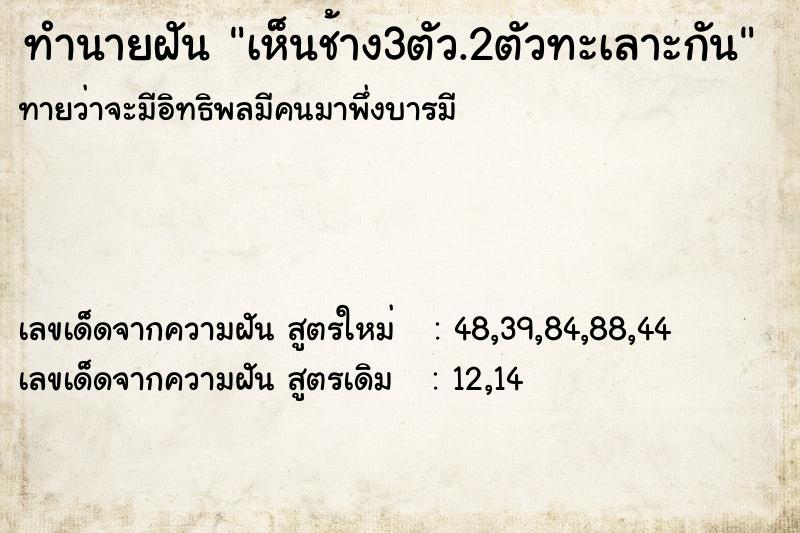 ทำนายฝันเห็นช้าง3ตัว.2ตัวทะเลาะกัน ทำนายฝันทำนายฝันเห็นช้าง3ตัว.2ตัวทะเลาะกัน