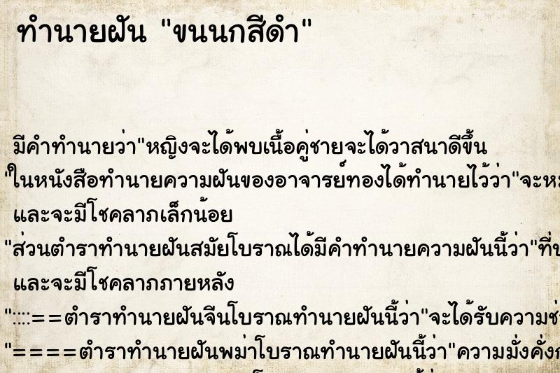 ทำนายฝัน ขนนกสีดำ ทำนายฝัน ขนนกสีดำ
