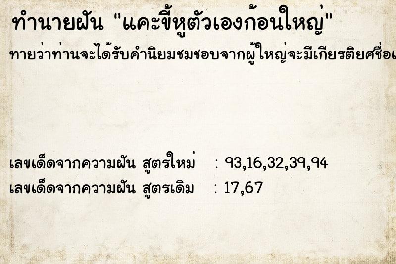ทำนายฝันแคะขี้หูตัวเองก้อนใหญ่ ทำนายฝันทำนายฝันแคะขี้หูตัวเองก้อนใหญ่