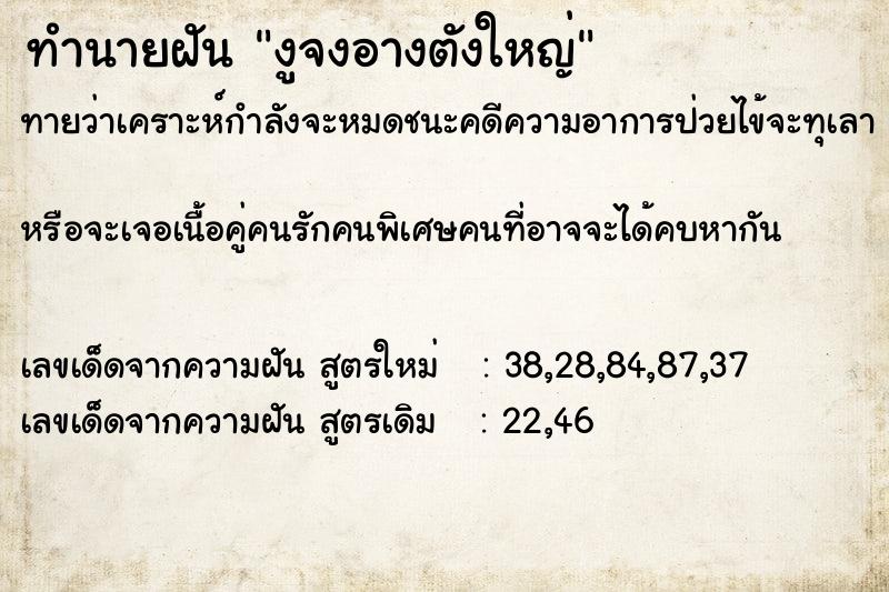 ทำนายฝัน งูจงอางตังใหญ่ ทำนายฝัน งูจงอางตังใหญ่