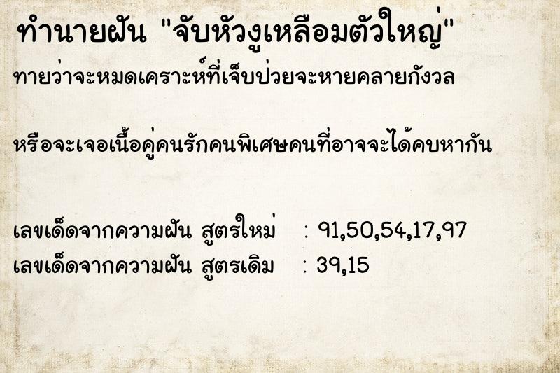 ทำนายฝันจับหัวงูเหลือมตัวใหญ่ ทำนายฝันทำนายฝันจับหัวงูเหลือมตัวใหญ่