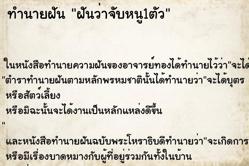 ทำนายฝันทำนายฝันฝันว่าจับหนู1ตัว