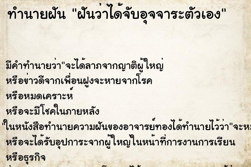 ทำนายฝันฝันว่าได้จับอุจจาระตัวเอง ทำนายฝันทำนายฝันฝันว่าได้จับอุจจาระตัวเอง