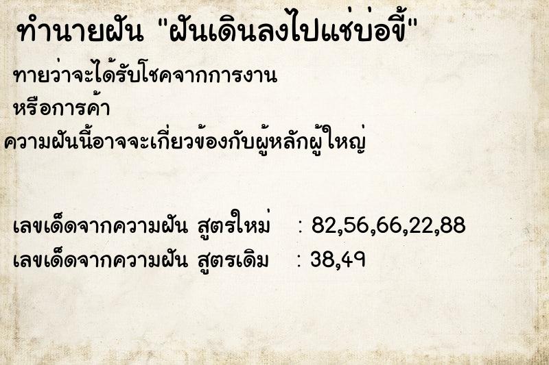 ทำนายฝันฝันเดินลงไปแช่บ่อขี้ ทำนายฝันทำนายฝันฝันเดินลงไปแช่บ่อขี้