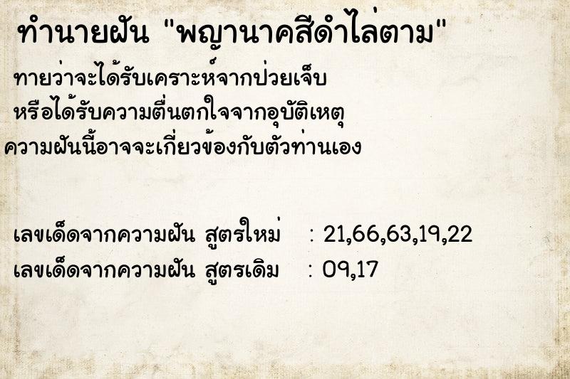 ทำนายฝันพญานาคสีดำไล่ตาม ทำนายฝันทำนายฝันพญานาคสีดำไล่ตาม