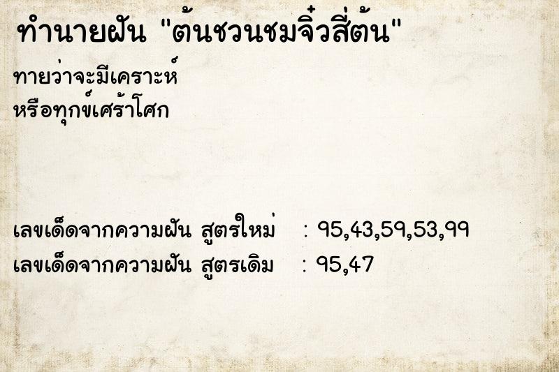 ทำนายฝันต้นชวนชมจิ๋วสี่ต้น ทำนายฝันทำนายฝันต้นชวนชมจิ๋วสี่ต้น
