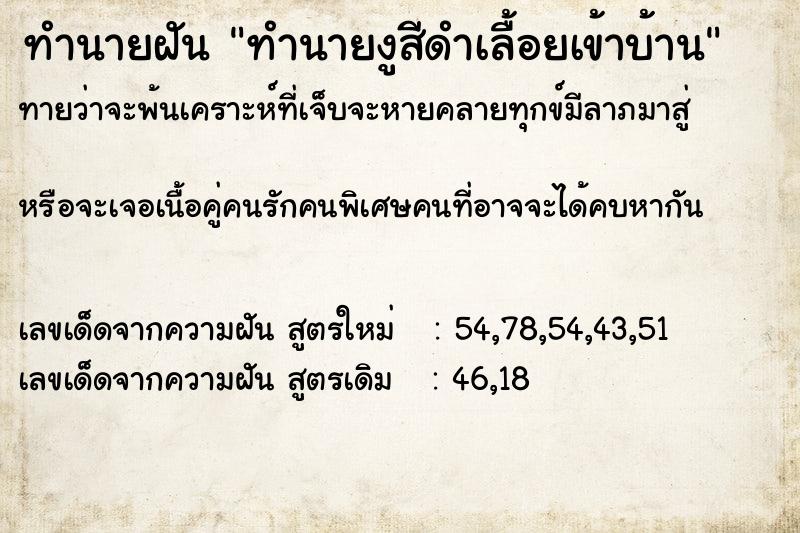 ทำนายฝันทำนายงูสีดำเลื้อยเข้าบ้าน ทำนายฝันทำนายฝันทำนายงูสีดำเลื้อยเข้าบ้าน